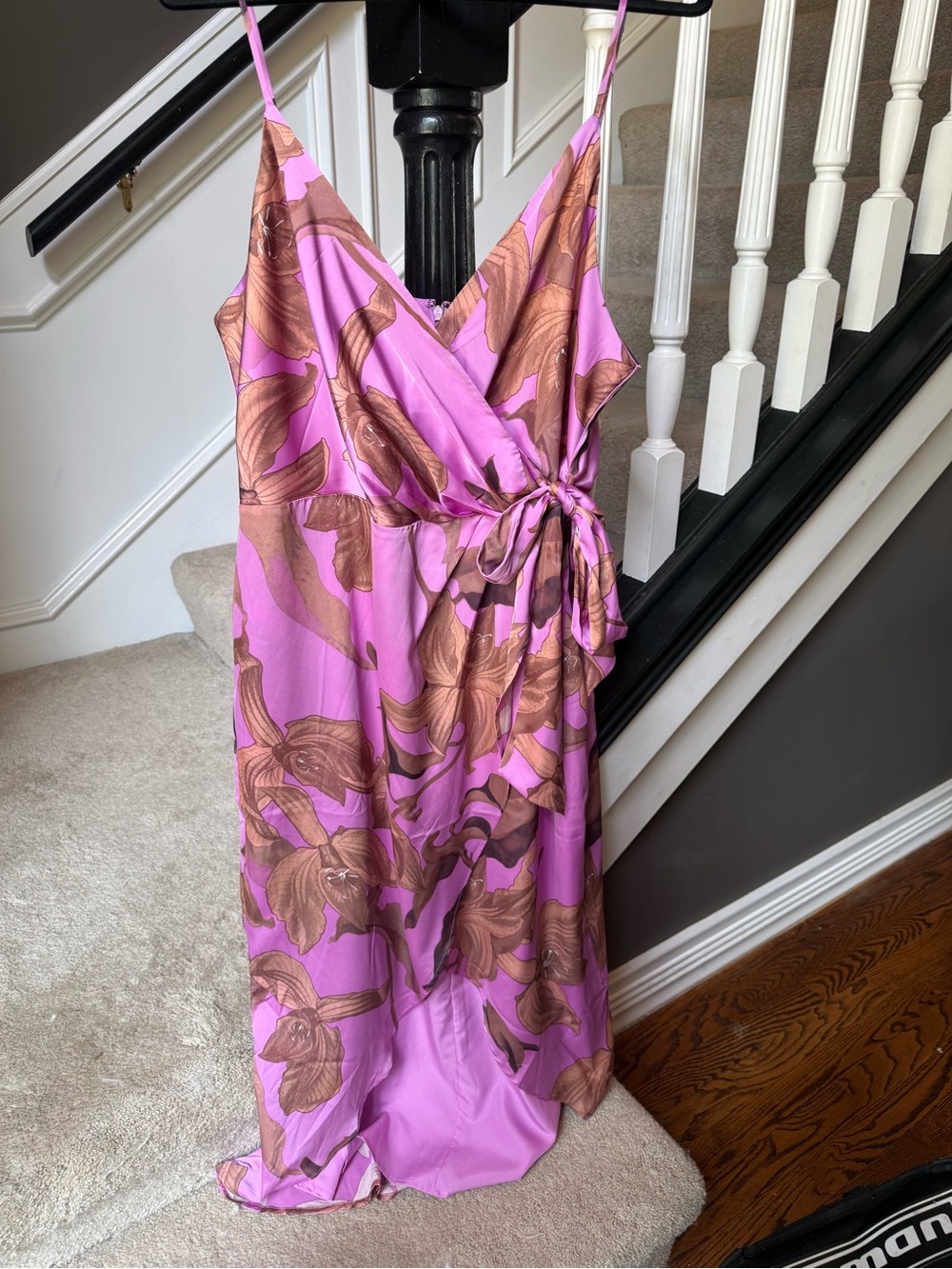 Express Pink Midi Slip Dress with Brown Floral Print - Picture 2 of 4